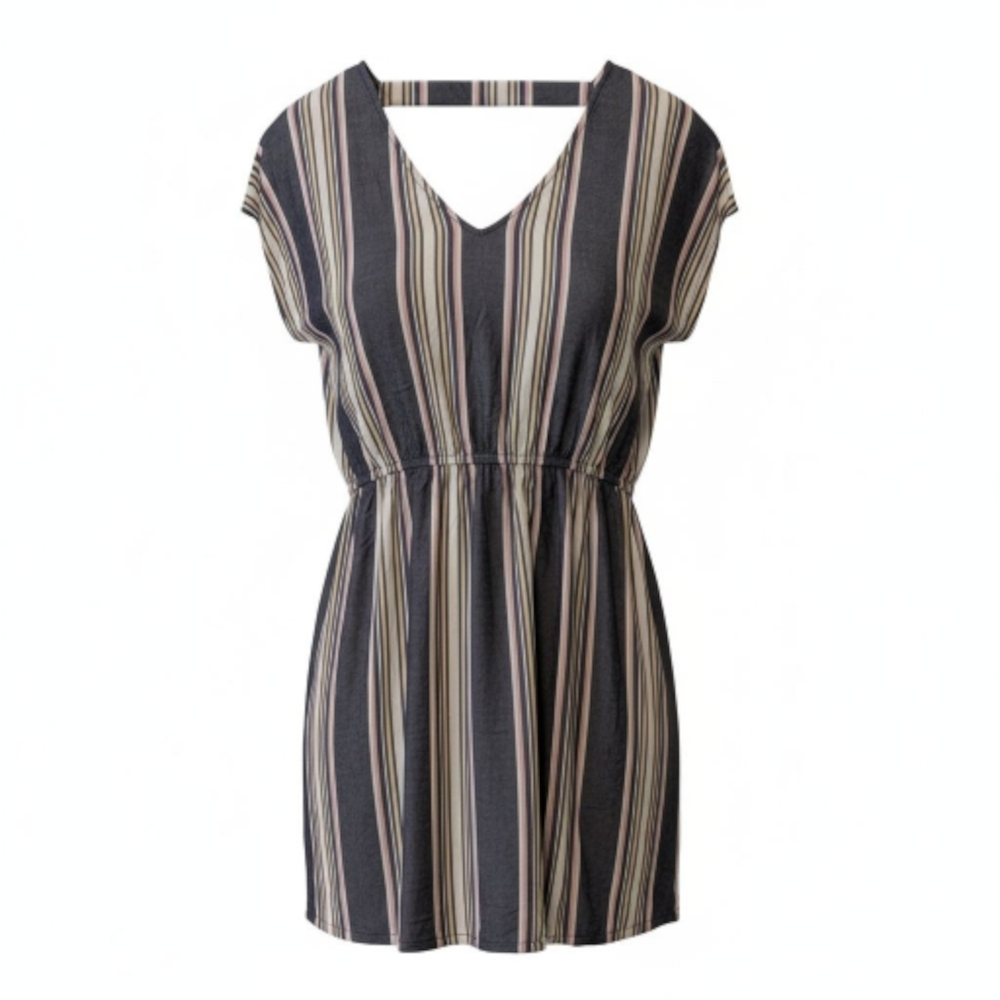 Pink Rose Multicolor Striped Dress With Pockets $13